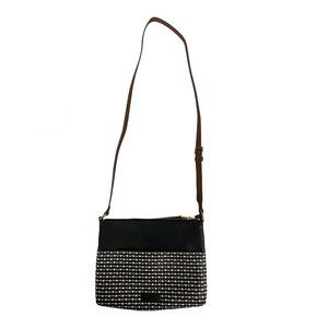 Fossil Purse Small Shoulder Bag Black Brown Zipper Adjustable Strap Cross Body